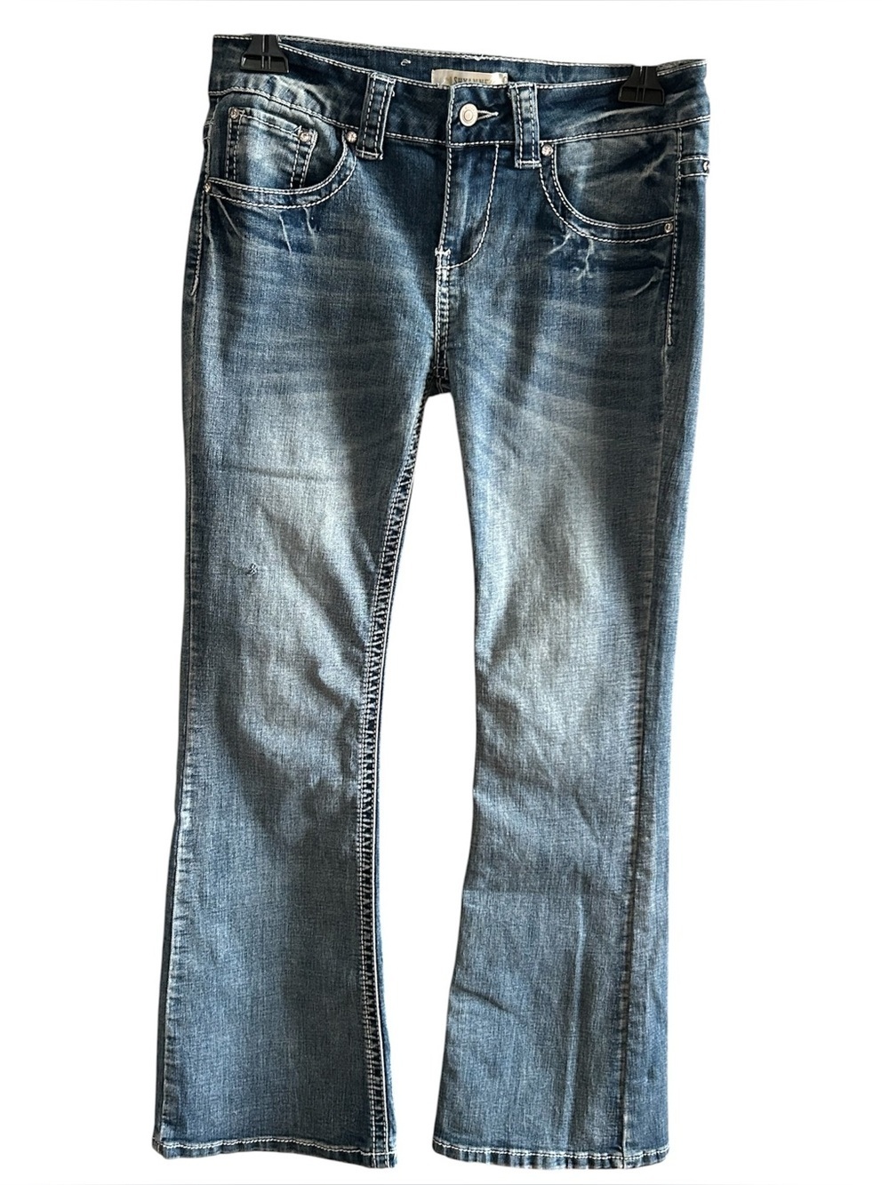 Shyanne Girls Medium Wash Bootcut Jeans Embroidered Pocket Stretch Denim 14